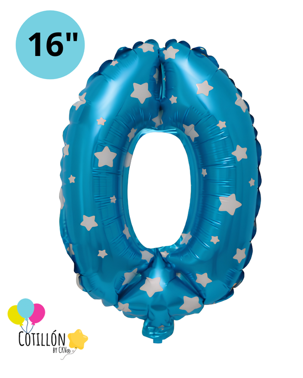 Globo Número 0 Metalizado 16" – Dorado, Plateado y Diseños