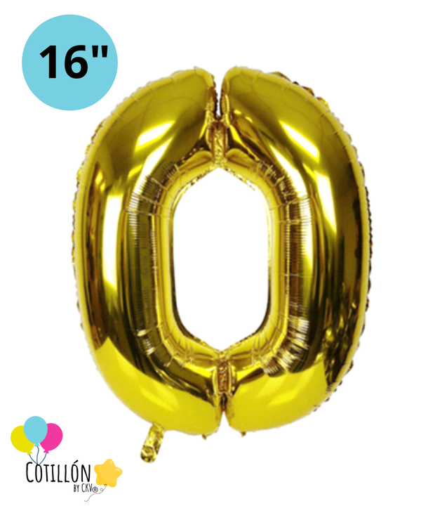 Globo Número 0 Metalizado 16" – Dorado, Plateado y Diseños