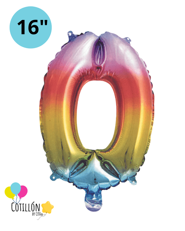 Globo Número 0 Metalizado 16" – Dorado, Plateado y Diseños