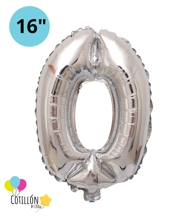Globo Número 0 Metalizado 16" – Dorado, Plateado y Diseños