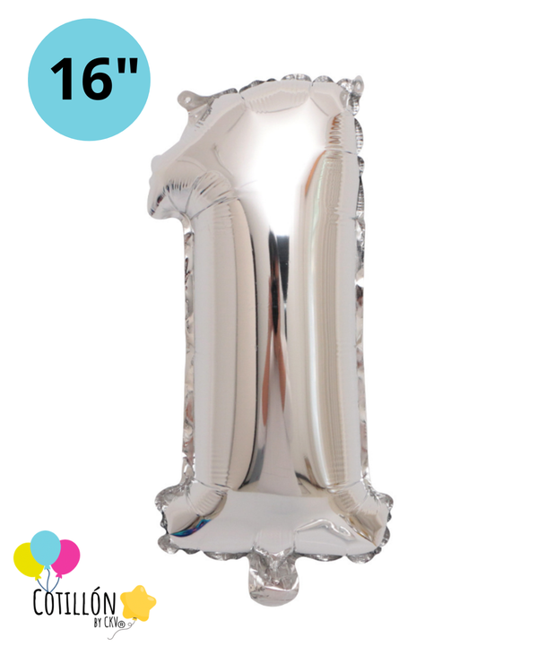 Globo Número 1 Metalizado 16" – Dorado, Plateado y Diseños