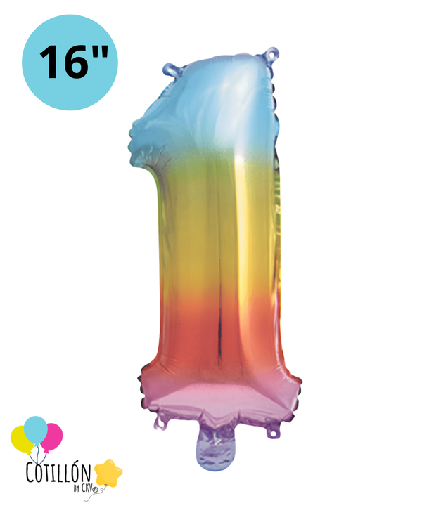 Globo Número 1 Metalizado 16" – Dorado, Plateado y Diseños