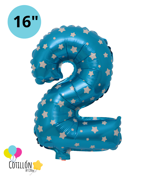 Globo Número 2 Metalizado 16" – Dorado, Plateado y Diseños
