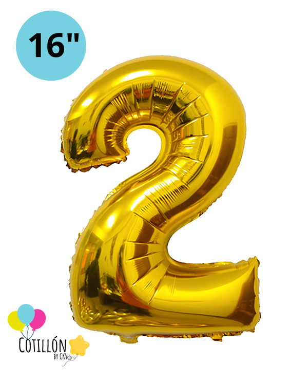 Globo Número 2 Metalizado 16" – Dorado, Plateado y Diseños