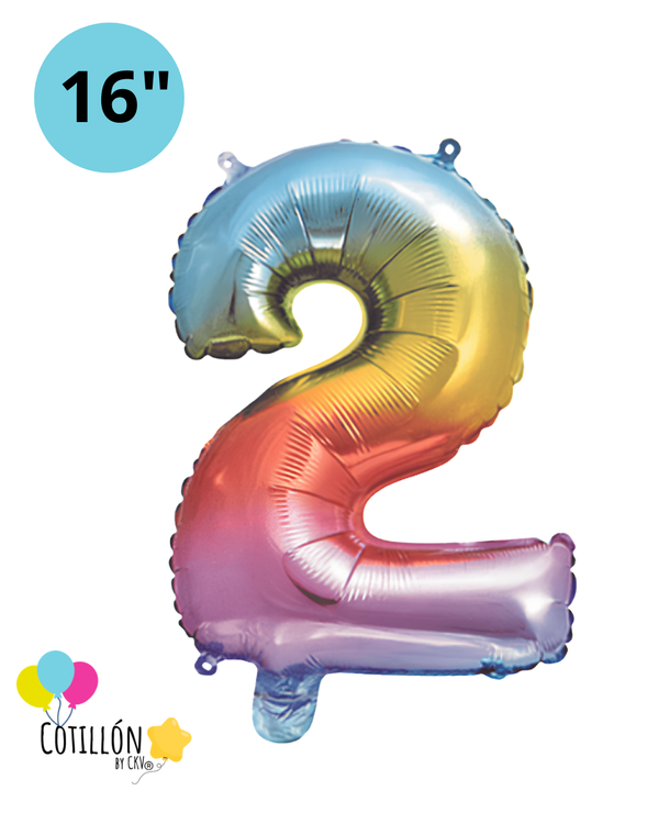 Globo Número 2 Metalizado 16" – Dorado, Plateado y Diseños