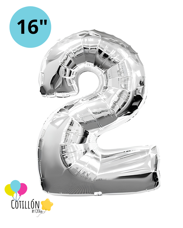 Globo Número 2 Metalizado 16" – Dorado, Plateado y Diseños