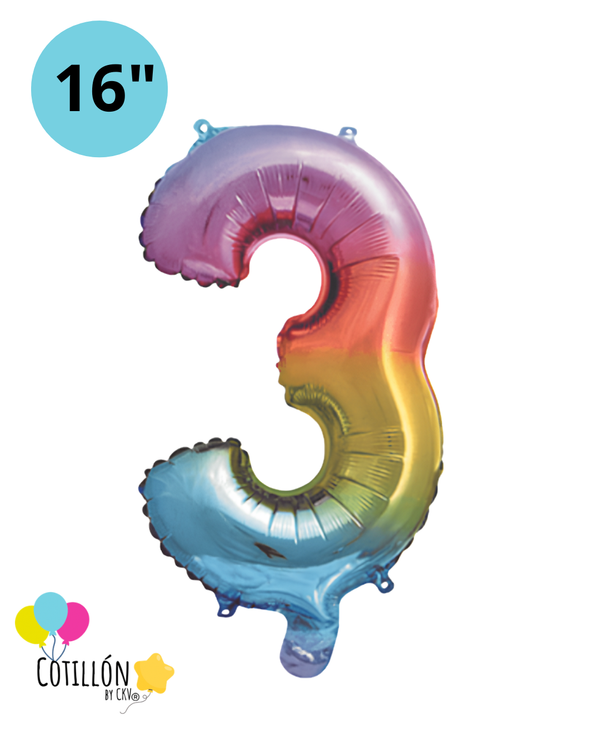 Globo Número 3 Metalizado 16" – Dorado, Plateado y Diseños