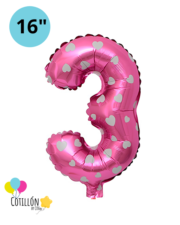 Globo Número 3 Metalizado 16" – Dorado, Plateado y Diseños