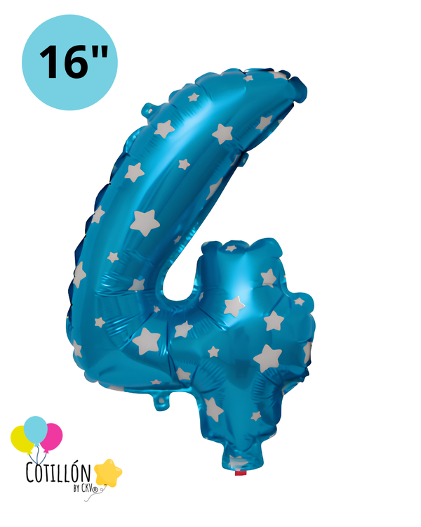 Globo Número 4 Metalizado 16" – Dorado, Plateado y Diseños