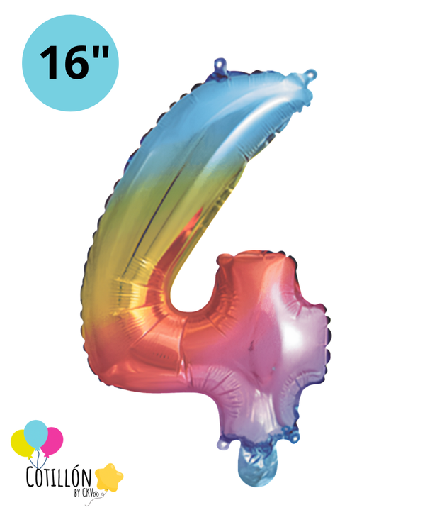 Globo Número 4 Metalizado 16" – Dorado, Plateado y Diseños