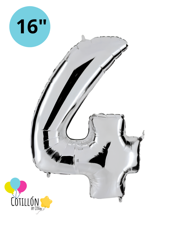 Globo Número 4 Metalizado 16" – Dorado, Plateado y Diseños