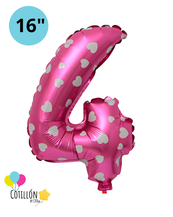 Globo Número 4 Metalizado 16" – Dorado, Plateado y Diseños
