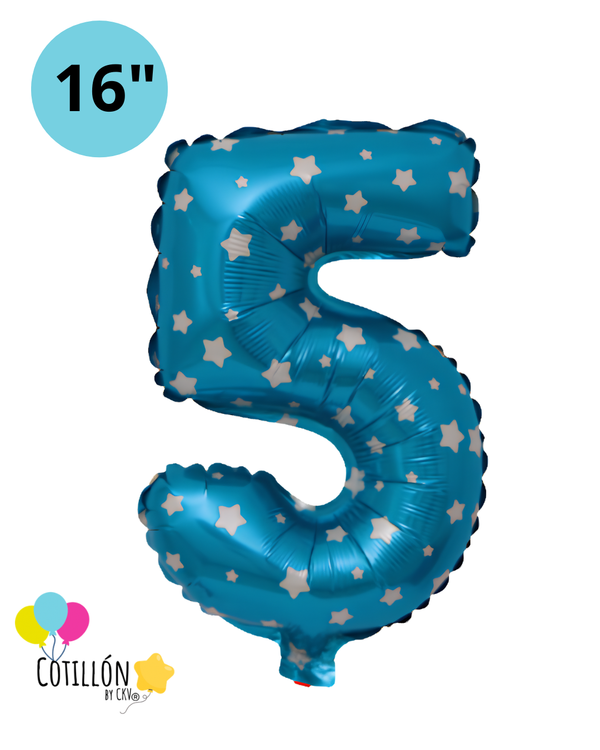 Globo Número 5 Metalizado 16" – Dorado, Plateado y Diseños
