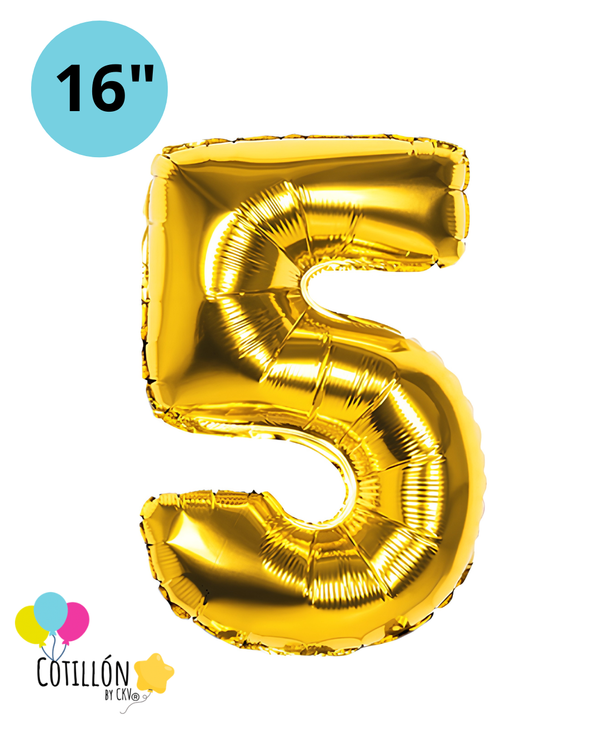 Globo Número 5 Metalizado 16" – Dorado, Plateado y Diseños