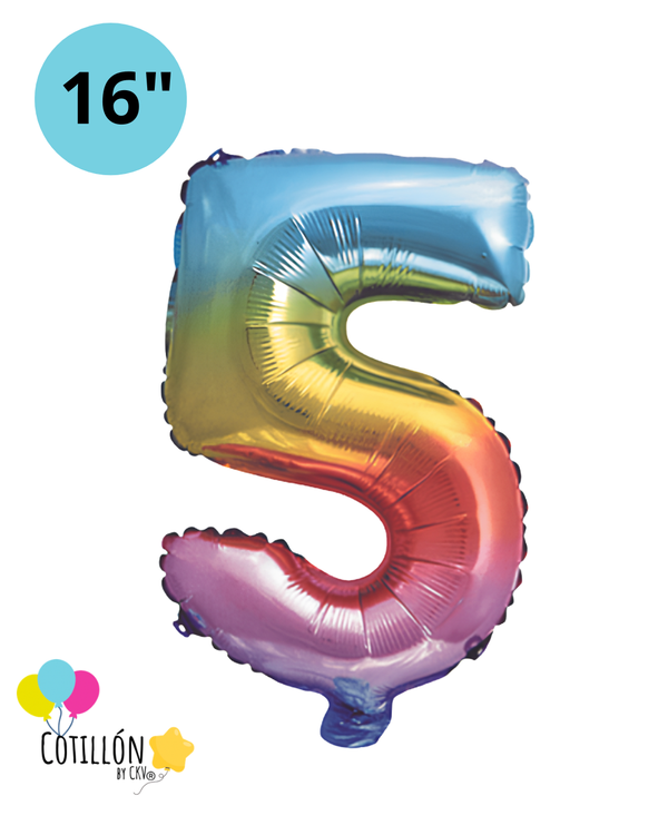 Globo Número 5 Metalizado 16" – Dorado, Plateado y Diseños