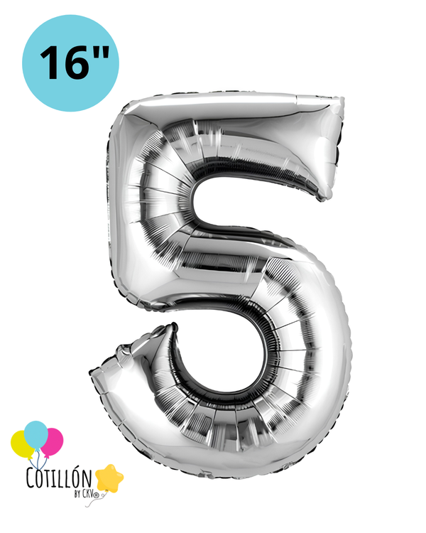 Globo Número 5 Metalizado 16" – Dorado, Plateado y Diseños