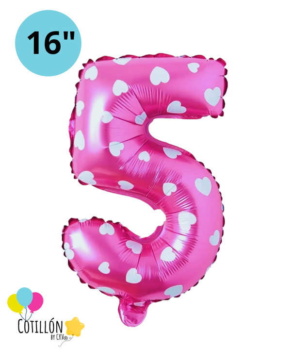 Globo Número 5 Metalizado 16" – Dorado, Plateado y Diseños