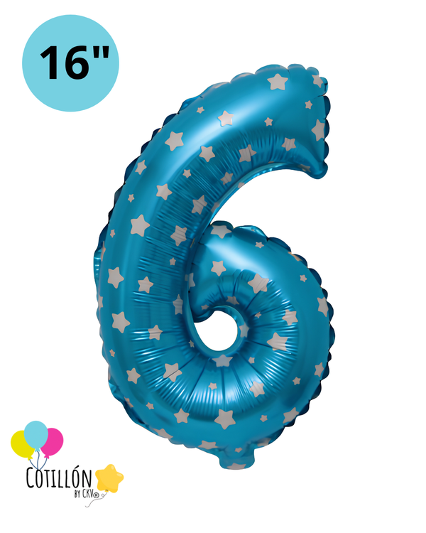 Globo Número 6 Metalizado 16" – Dorado, Plateado y Diseños