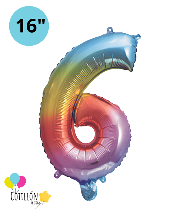Globo Número 6 Metalizado 16" – Dorado, Plateado y Diseños