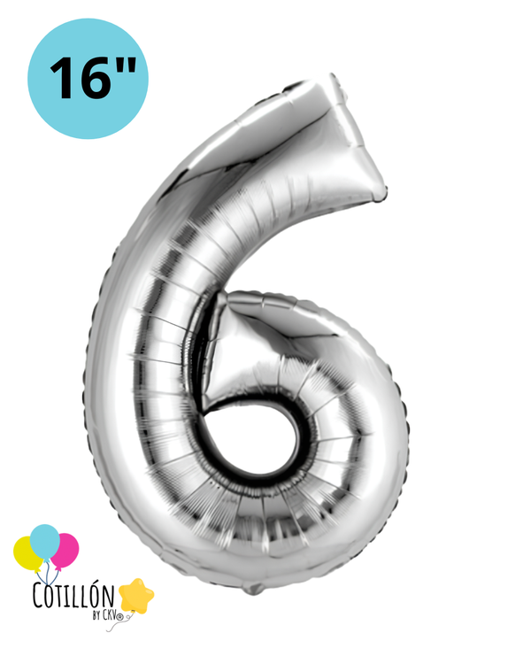 Globo Número 6 Metalizado 16" – Dorado, Plateado y Diseños