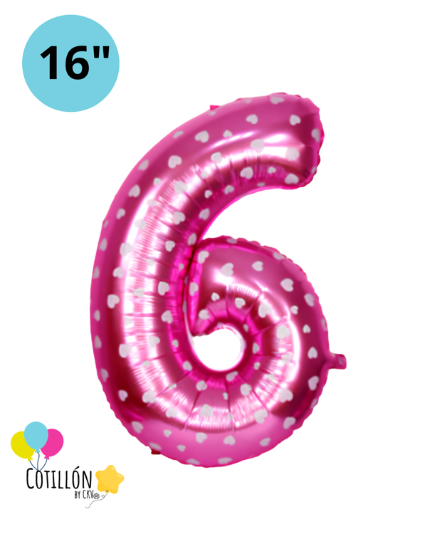 Globo Número 6 Metalizado 16" – Dorado, Plateado y Diseños