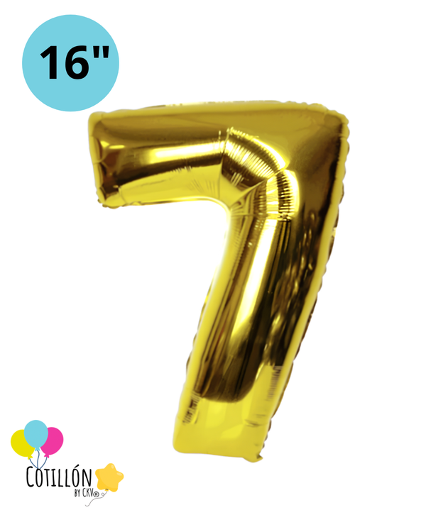 Globo Número 7 Metalizado 16" – Dorado, Plateado y Diseños