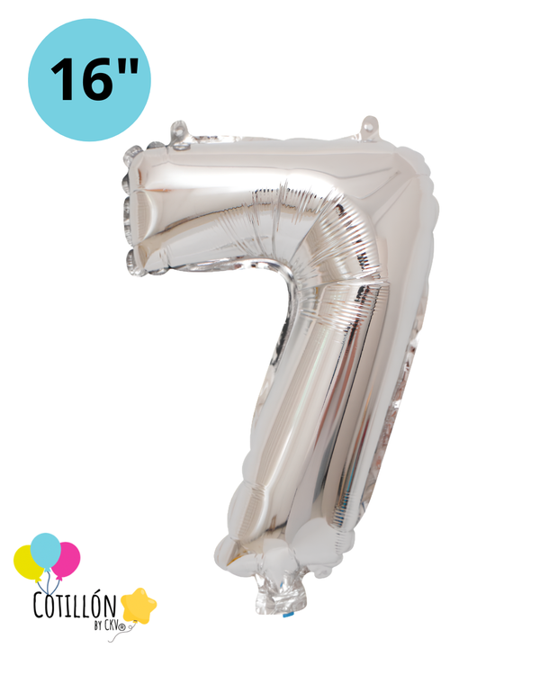 Globo Número 7 Metalizado 16" – Dorado, Plateado y Diseños