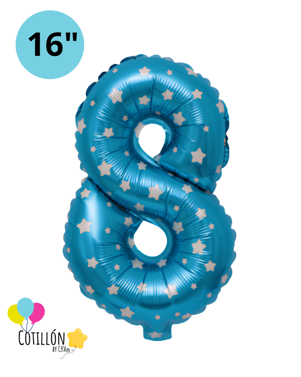 Globo Número 8 Metalizado 16" – Dorado, Plateado y Diseños