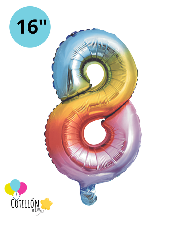 Globo Número 8 Metalizado 16" – Dorado, Plateado y Diseños