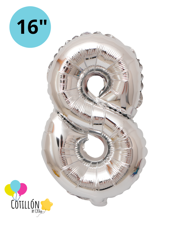 Globo Número 8 Metalizado 16" – Dorado, Plateado y Diseños
