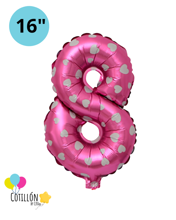 Globo Número 8 Metalizado 16" – Dorado, Plateado y Diseños