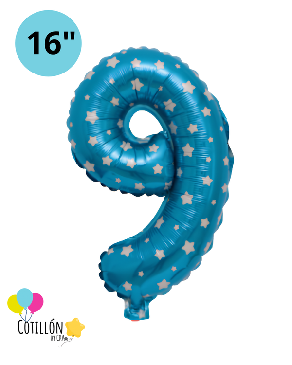 Globo Número 9 Metalizado 16" – Dorado, Plateado y Diseños
