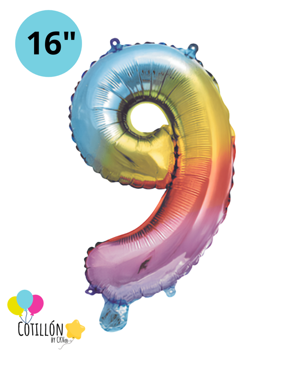 Globo Número 9 Metalizado 16" – Dorado, Plateado y Diseños