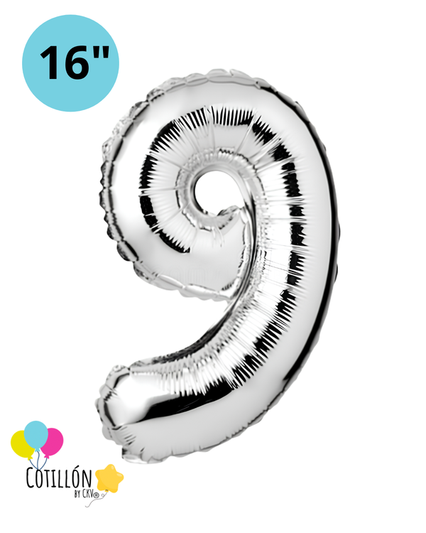 Globo Número 9 Metalizado 16" – Dorado, Plateado y Diseños