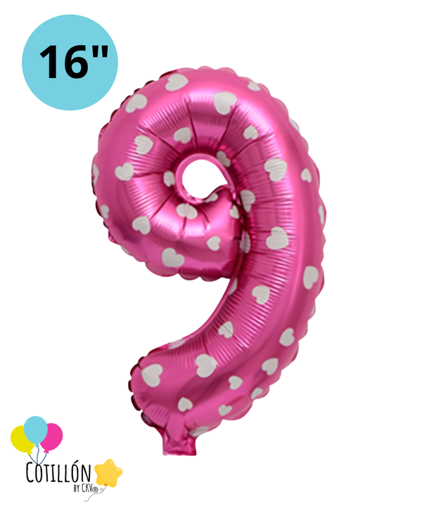 Globo Número 9 Metalizado 16" – Dorado, Plateado y Diseños