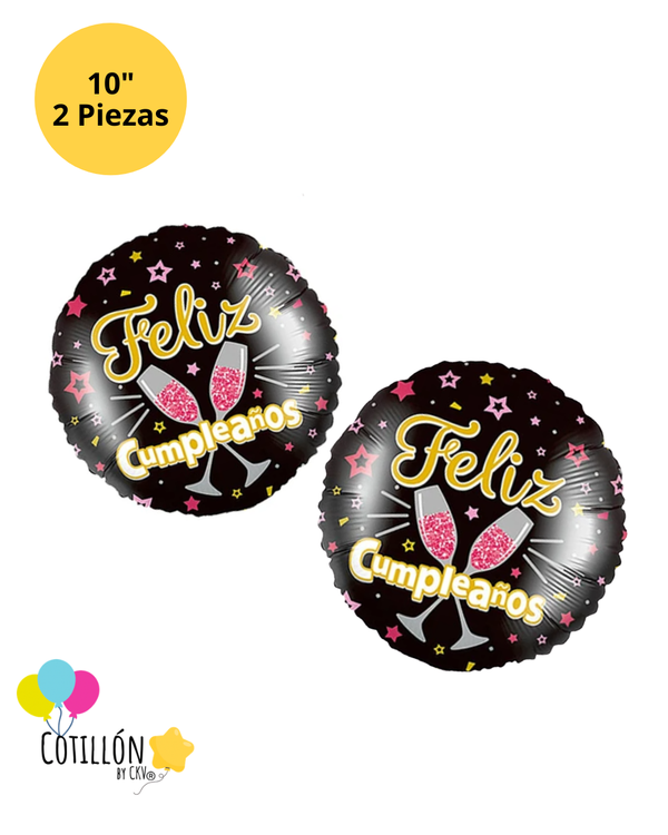 Globo Metalizado Feliz Cumpleaños 10" x 2 Unidades