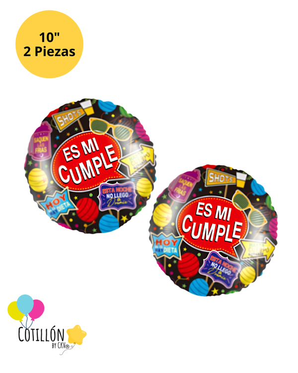 Globo Metalizado Feliz Cumpleaños 10" x 2 Unidades