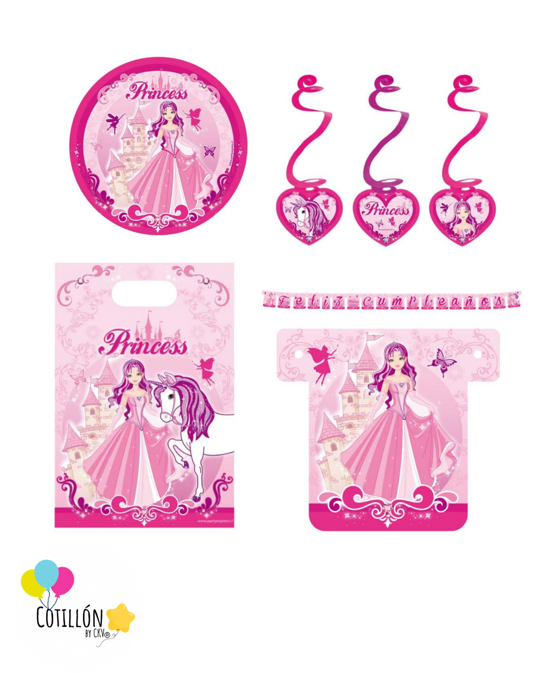Kit Decoración Esencial Princesa y Unicornio – 6 Niños