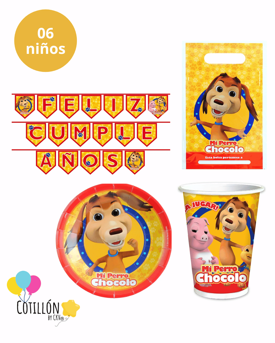 Pack Cumpleaños Mi Perro Chocolo - 6 Niños