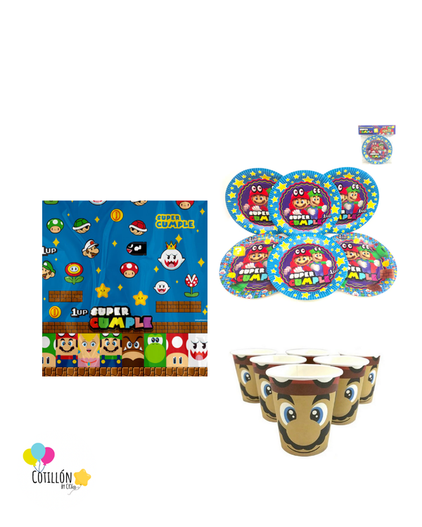 🔥 Pack Mesa FAMILIAR SUPER MARIO RECOMENDADO - 12 NIÑOS