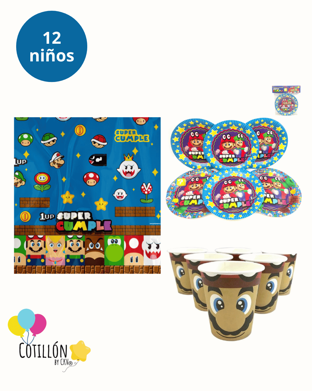 ⭐ Pack Mesa Familiar Super Mario - 12 niños
