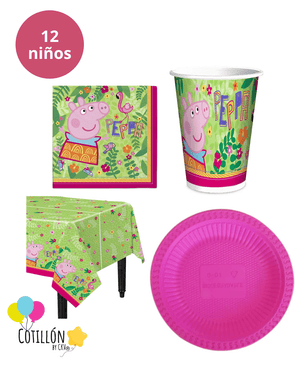 Set de mesa Peppa Pig para cumpleaños de 12 niños con mantel servilleta platos y vasos de la tematica