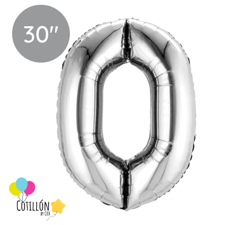 Globo Número 0 Metalizado 30" - Dorado, Plateado y Negro