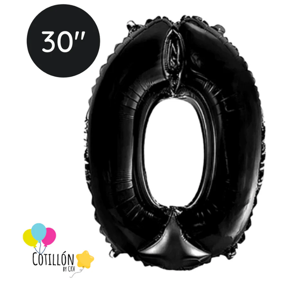 Globo Número 0 Metalizado 30" - Dorado, Plateado y Negro