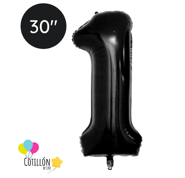 Globo Número 1 Metalizado 30" - Dorado, Plateado y Negro