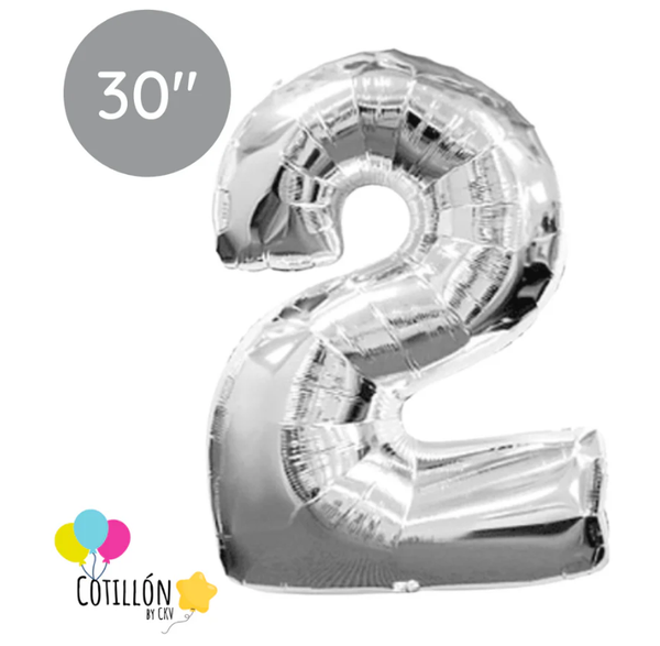 Globo Número 2 Metalizado 30" - Dorado, Plateado y Negro