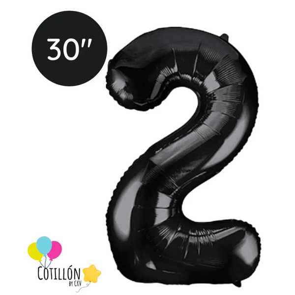 Globo Número 2 Metalizado 30" - Dorado, Plateado y Negro