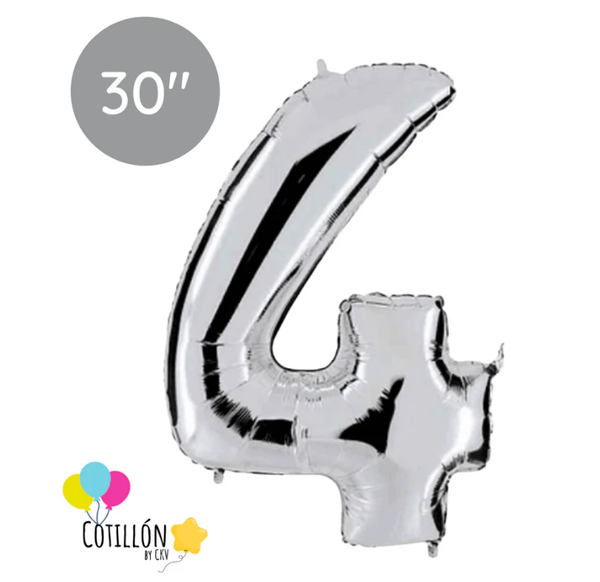 Globo Número 4 Metalizado 30" – Dorado, Plateado y Negro