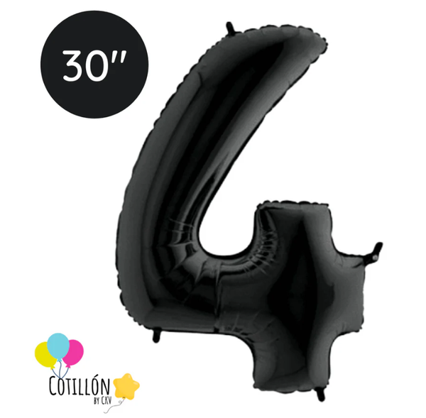 Globo Número 4 Metalizado 30" – Dorado, Plateado y Negro