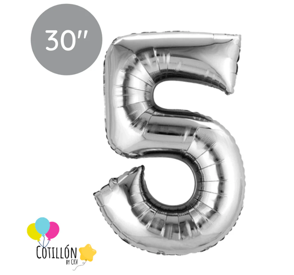 Globo Número 5 Metalizado 30" – Dorado, Plateado y Negro